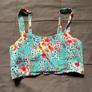Blue Floral Crop Top w/ Back Cut-Outs
